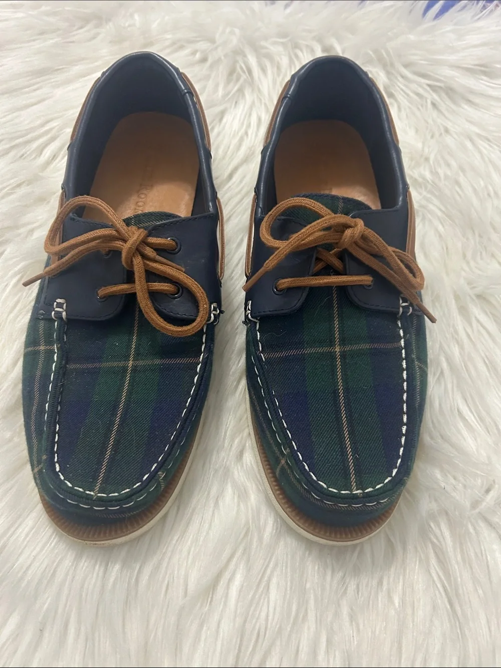 Club Room Navy and Green Plaid Boat Shoes size 9